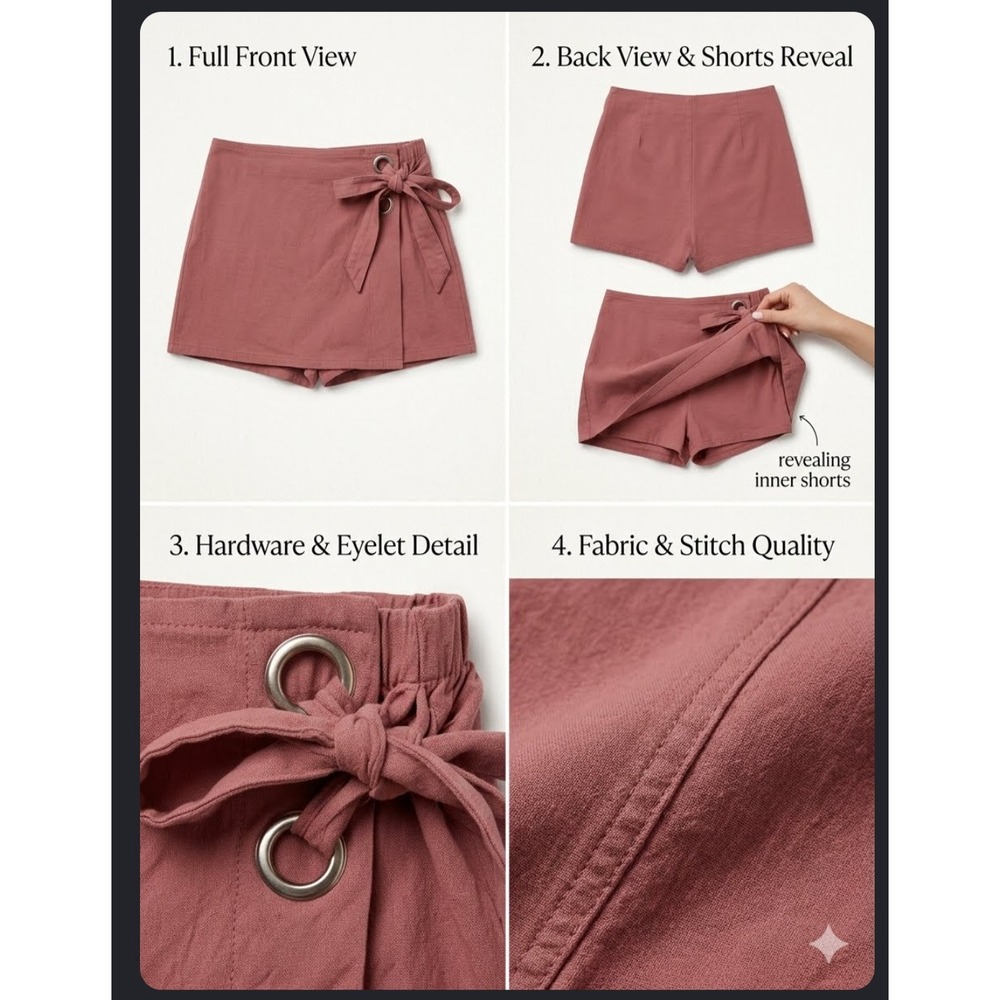 Haute Monde Mauve Pink Wrap Skort Mini Skirt Shorts Tie Side Grommet Medium